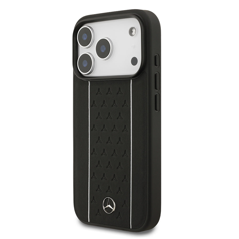 iPhone 17 Pro Kılıf Mercedes Benz Orjinal Lisanslı M-safe Şarj Özellikli Şeritli Yıldız Desenli Metal Logolu Deri Kılıf