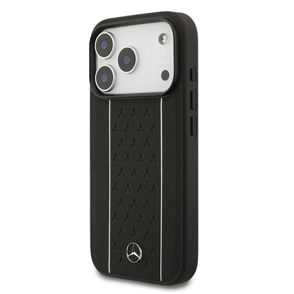 iPhone 17 Pro Kılıf Mercedes Benz Orjinal Lisanslı M-safe Şarj Özellikli Şeritli Yıldız Desenli Metal Logolu Deri Kılıf