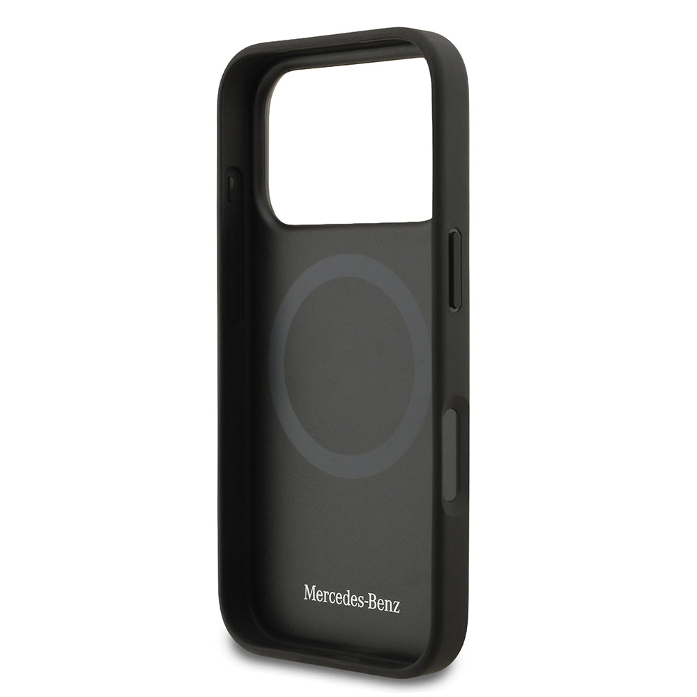 iPhone 17 Pro Kılıf Mercedes Benz Orjinal Lisanslı M-safe Şarj Özellikli Şeritli Yıldız Desenli Metal Logolu Deri Kılıf