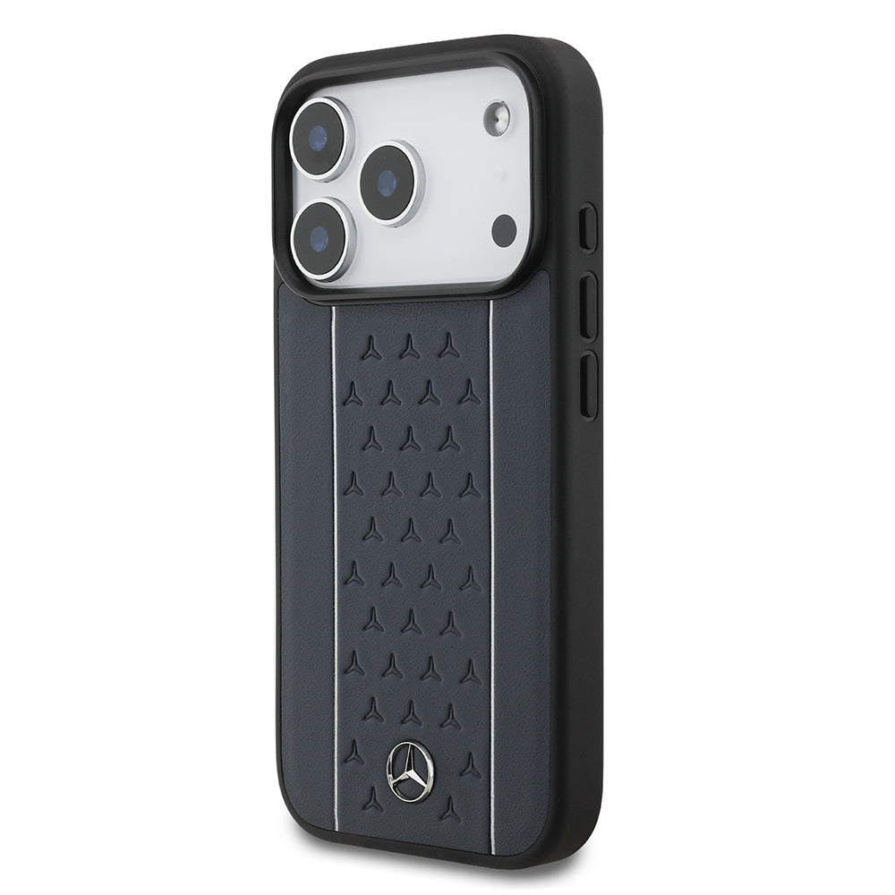 iPhone 17 Pro Kılıf Mercedes Benz Orjinal Lisanslı M-safe Şarj Özellikli Şeritli Yıldız Desenli Metal Logolu Deri Kılıf