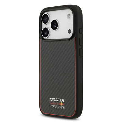 Apple iPhone 17 Pro Kılıf Redbull Orjinal Lisanslı M-safe Şarj Özellikli Karbon Fiber Parlayan Logolu Kevlar Kapak Siyah