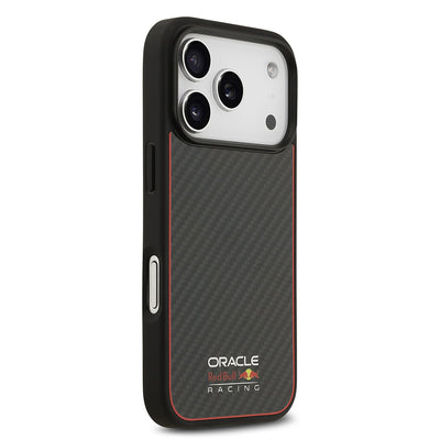 Apple iPhone 17 Pro Kılıf Redbull Orjinal Lisanslı M-safe Şarj Özellikli Karbon Fiber Parlayan Logolu Kevlar Kapak Siyah