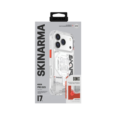 Apple iPhone 17 Pro Kılıf Skinarma M-safe Şarj Özellikli Yazı Desenli Airbag Tasarımlı Sonix Kapak Siyah