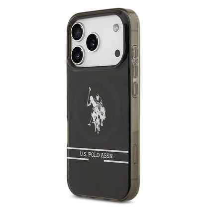 iPhone 17 Pro Kılıf U.S. Polo Assn. Orjinal Lisanslı M-safe Şarj Özellikli IML Double Horse Stripe Logolu Kılıf