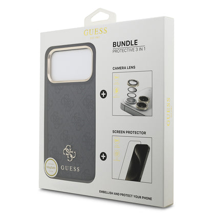 iPhone 17 Pro Max Guess Orjinal Lisanslı 4G ve Yazı Logolu Kılıf + Ekran Koruyucu + Lens Koruyucu 3in1 Aksesuar Seti