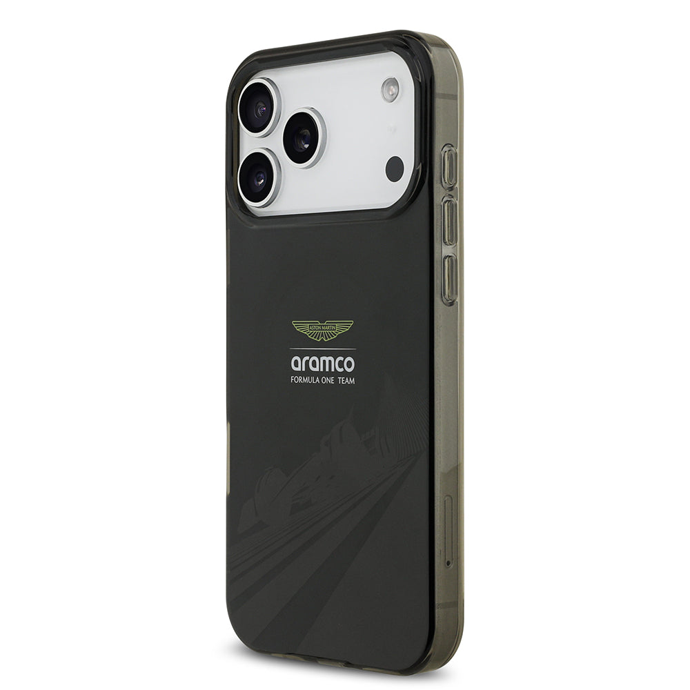 Apple iPhone 17 Pro Max Kılıf Aston Martin Orjinal Lisanslı M-safe Şarj Özellikli IML Baskı Logolu Formula Tasarımlı Kapak Siyah