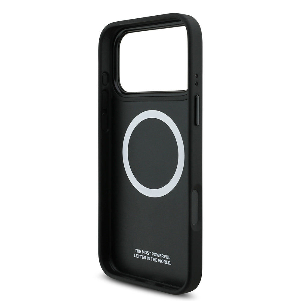 iPhone 17 Pro Max Kılıf BMW Orjinal Lisanslı M-safe Şarj Özellikli Deri Arka Yüzey Metal Logolu Delikli Şerit Tasarımlı Kılıf