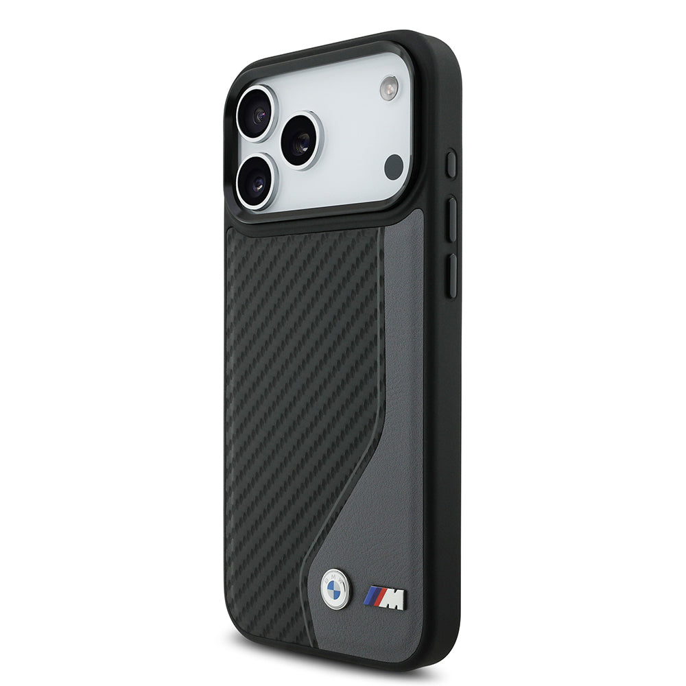 iPhone 17 Pro Max Kılıf BMW Orjinal Lisanslı M-safe Şarj Özellikli Metal BMW ve M Logolu PU Karbon Tasarımlı Kılıf