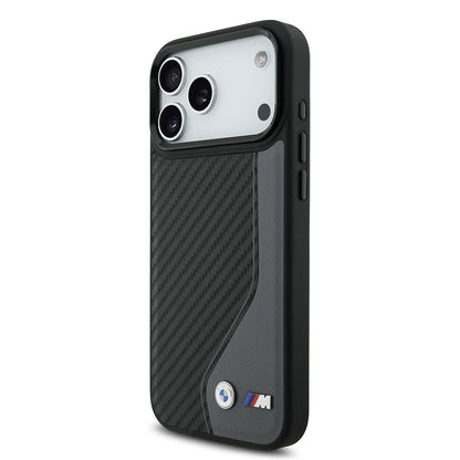 iPhone 17 Pro Max Kılıf BMW Orjinal Lisanslı M-safe Şarj Özellikli Metal BMW ve M Logolu PU Karbon Tasarımlı Kılıf