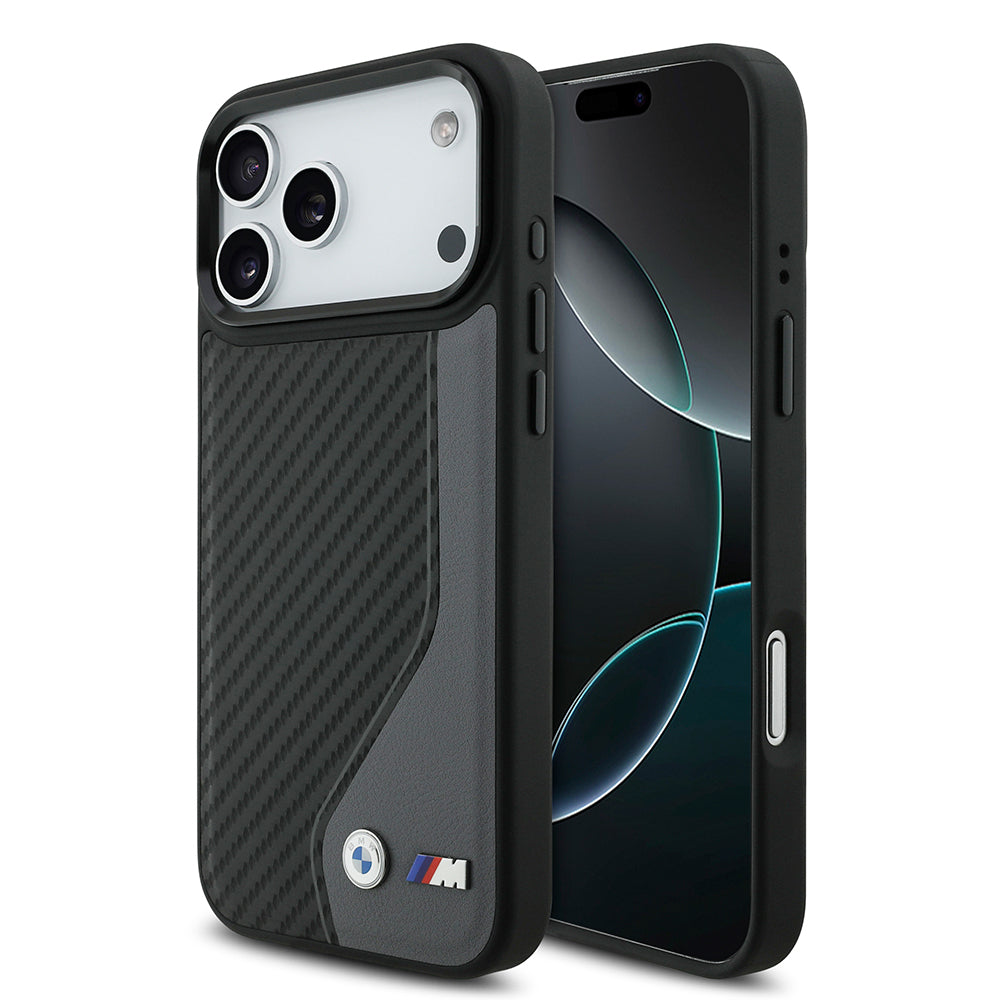 iPhone 17 Pro Max Kılıf BMW Orjinal Lisanslı M-safe Şarj Özellikli Metal BMW ve M Logolu PU Karbon Tasarımlı Kılıf