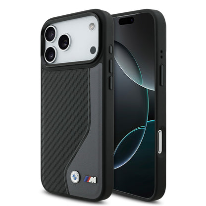 iPhone 17 Pro Max Kılıf BMW Orjinal Lisanslı M-safe Şarj Özellikli Metal BMW ve M Logolu PU Karbon Tasarımlı Kılıf