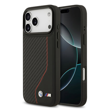 iPhone 17 Pro Max Kılıf BMW Orjinal Lisanslı M-safe Şarj Özellikli Metal BMW ve M Logolu PU Karbon Tasarımlı Kılıf