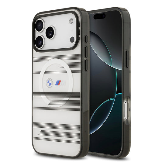 iPhone 17 Pro Max Kılıf BMW Orjinal Lisanslı M-safe Şarj Özellikli Metal Kamera Butonlu Yatay Şeritli M Dizayn Kılıf