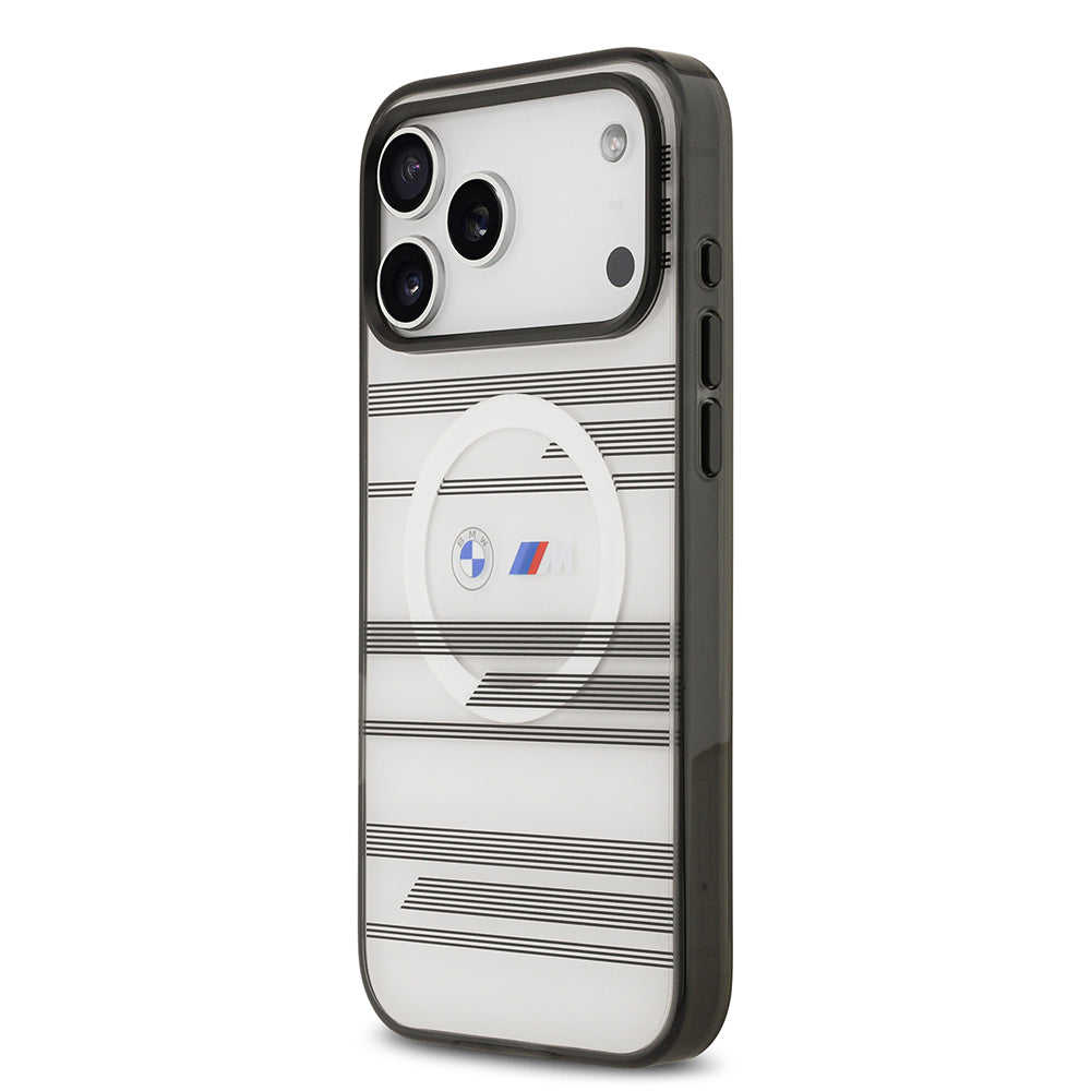 iPhone 17 Pro Max Kılıf BMW Orjinal Lisanslı M-safe Şarj Özellikli Metal Kamera Butonlu Yatay Şeritli M Dizayn Kılıf