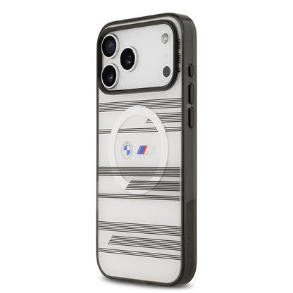 iPhone 17 Pro Max Kılıf BMW Orjinal Lisanslı M-safe Şarj Özellikli Metal Kamera Butonlu Yatay Şeritli M Dizayn Kılıf