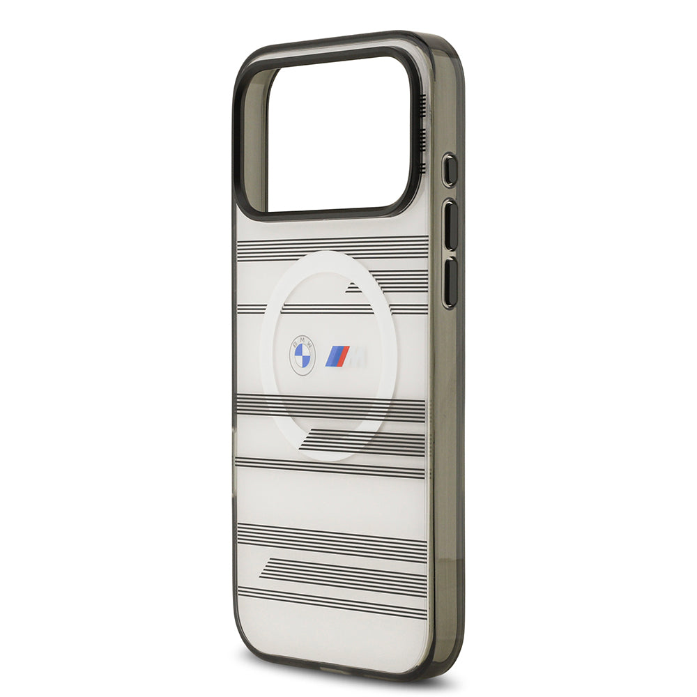 iPhone 17 Pro Max Kılıf BMW Orjinal Lisanslı M-safe Şarj Özellikli Metal Kamera Butonlu Yatay Şeritli M Dizayn Kılıf