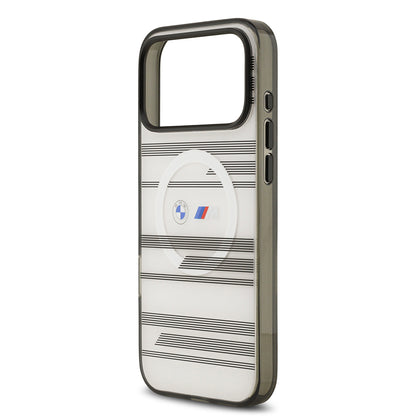 iPhone 17 Pro Max Kılıf BMW Orjinal Lisanslı M-safe Şarj Özellikli Metal Kamera Butonlu Yatay Şeritli M Dizayn Kılıf