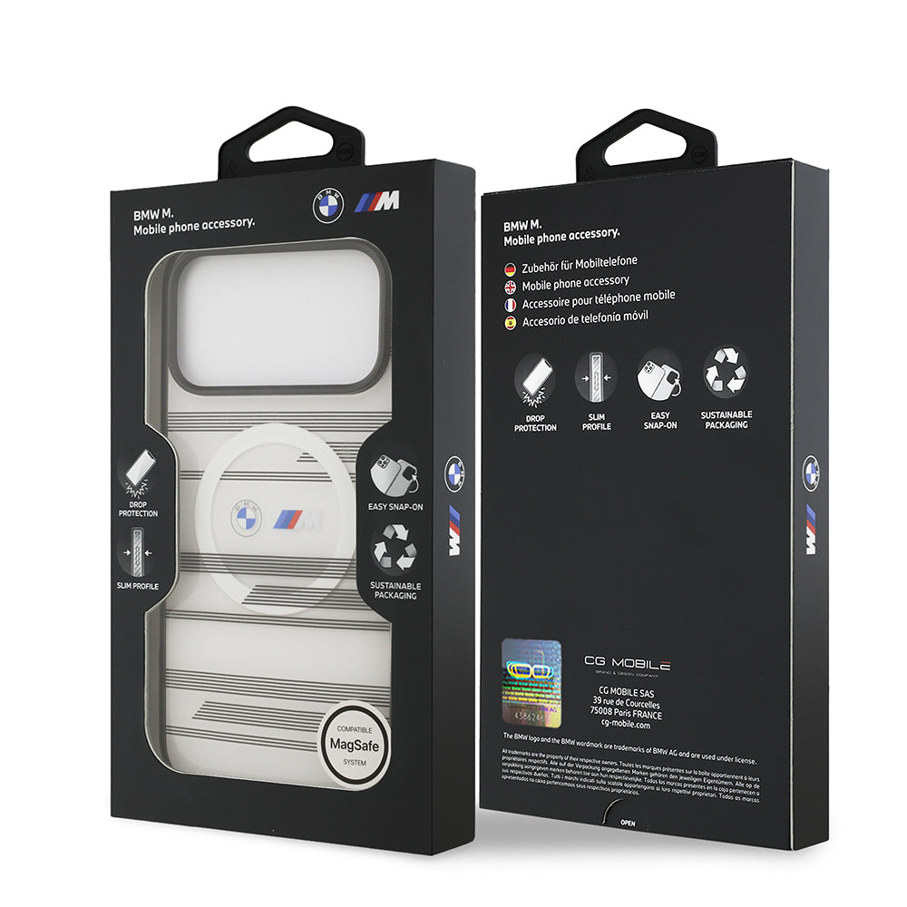 iPhone 17 Pro Max Kılıf BMW Orjinal Lisanslı M-safe Şarj Özellikli Metal Kamera Butonlu Yatay Şeritli M Dizayn Kılıf