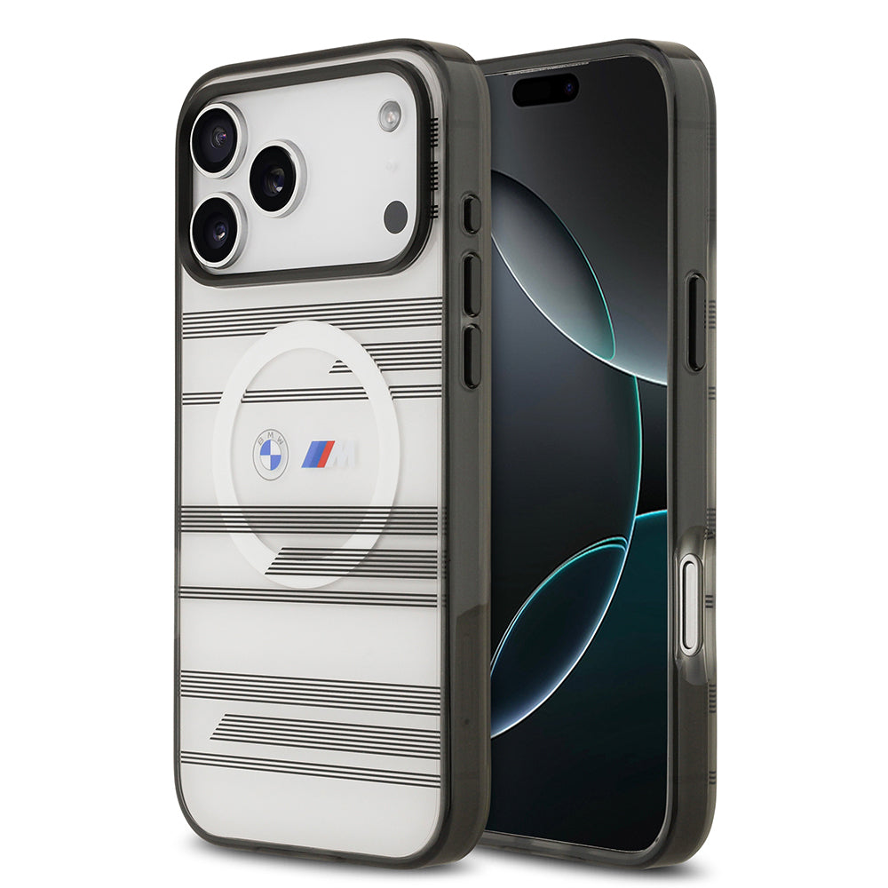 iPhone 17 Pro Max Kılıf BMW Orjinal Lisanslı M-safe Şarj Özellikli Metal Kamera Butonlu Yatay Şeritli M Dizayn Kılıf