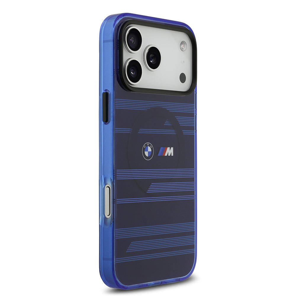 iPhone 17 Pro Max Kılıf BMW Orjinal Lisanslı M-safe Şarj Özellikli Metal Kamera Butonlu Yatay Şeritli M Dizayn Kılıf