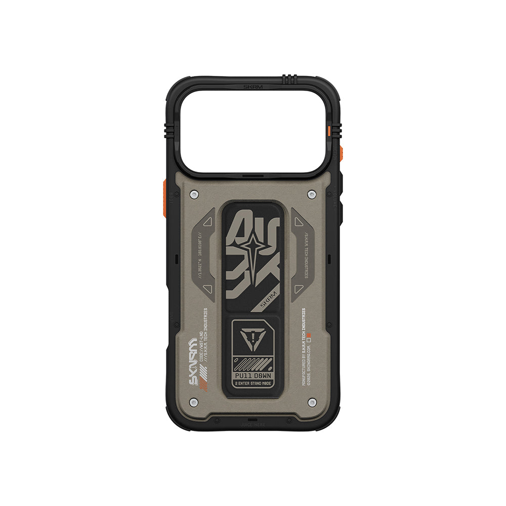 Apple iPhone 17 Pro Max Kılıf Desenli Airbag Tasarımlı Standlı Skinarma Aegis Kapak Gri