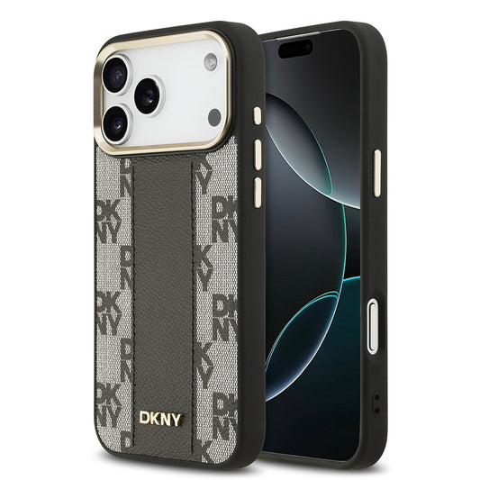 iPhone 17 Pro Max Kılıf DKNY Orjinal Lisanslı M-safe Şarj Özellikli 3D Yazılı Checkered Pattern Kılıf