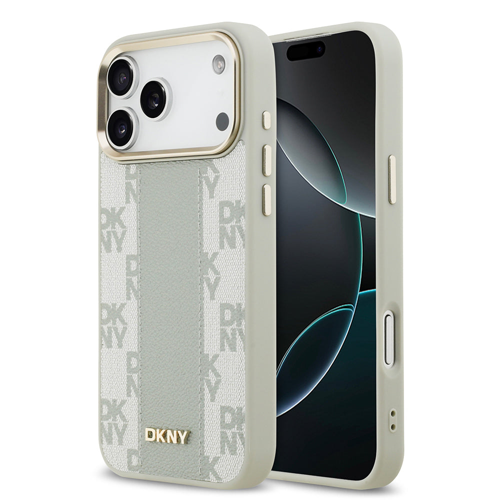 iPhone 17 Pro Max Kılıf DKNY Orjinal Lisanslı M-safe Şarj Özellikli 3D Yazılı Checkered Pattern Kılıf