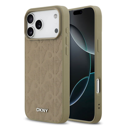 Apple iPhone 17 Pro Max Kılıf DKNY Orjinal Lisanslı M-safe Şarj Özellikli 3D Yazılı Grid Pattern Kapak