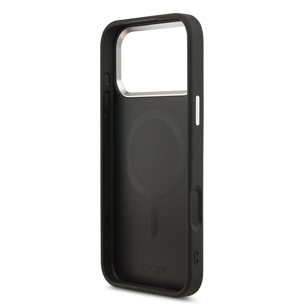 iPhone 17 Pro Max Kılıf DKNY Orjinal Lisanslı M-safe Şarj Özellikli PU Deri Kabartmalı Kılıf