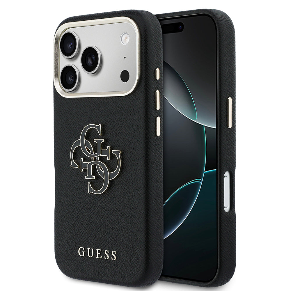 Apple iPhone 17 Pro Max Kılıf Guess Orjinal Lisanslı 4G Büyük Metal Kamera Çerçeveli PU Deri Resin Kapak