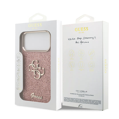 iPhone 17 Pro Max Kılıf Guess Orjinal Lisanslı 4G Büyük Metal Kamera Çerçeveli ve Logolu Glitter Kılıf