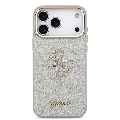 Apple iPhone 17 Pro Max Kılıf Guess Orjinal Lisanslı 4G Büyük Metal Kamera Çerçeveli ve Logolu Glitter Kapak Siyah