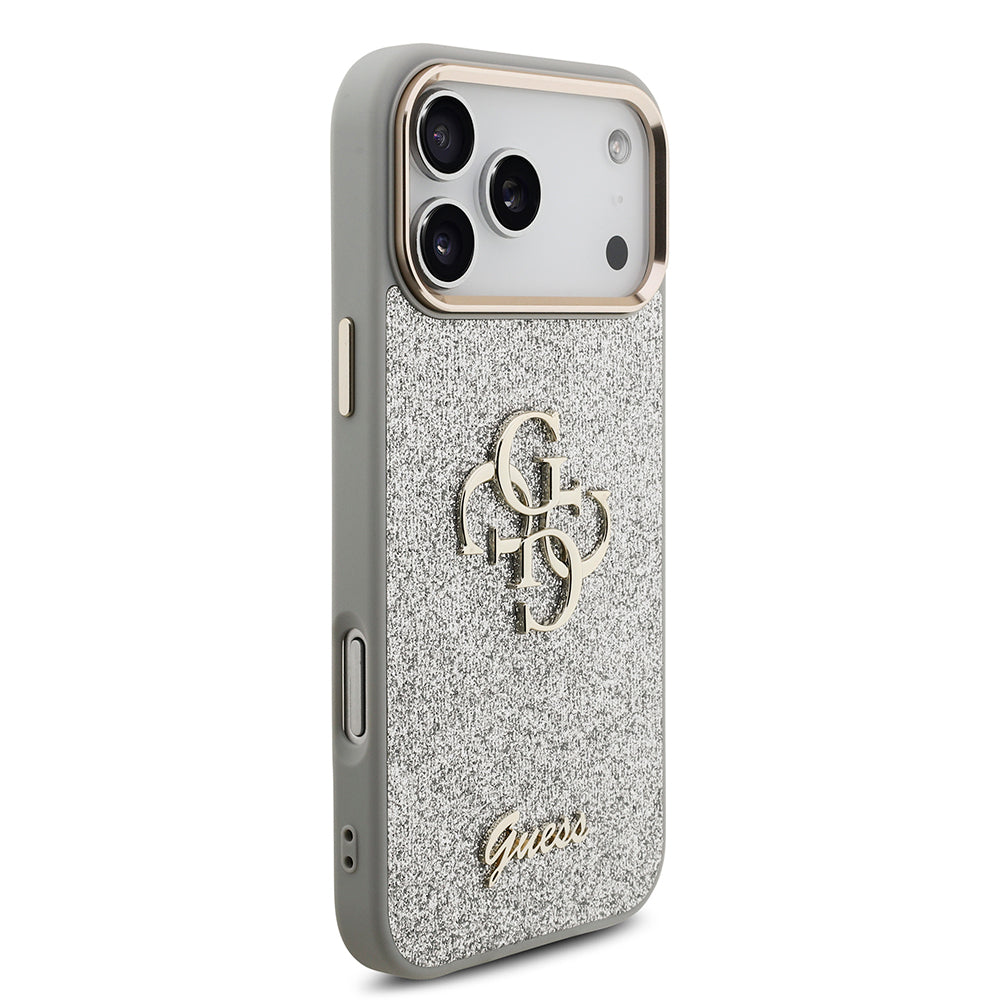 iPhone 17 Pro Max Kılıf Guess Orjinal Lisanslı 4G Büyük Metal Kamera Çerçeveli ve Logolu Glitter Kılıf