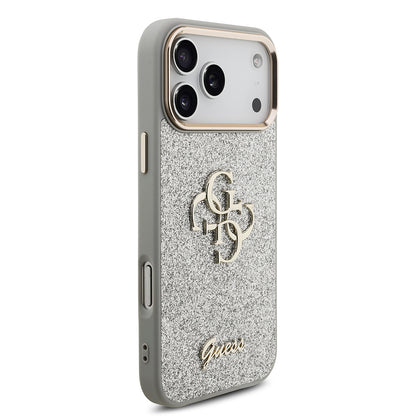 iPhone 17 Pro Max Kılıf Guess Orjinal Lisanslı 4G Büyük Metal Kamera Çerçeveli ve Logolu Glitter Kılıf