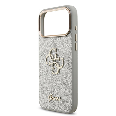 Apple iPhone 17 Pro Max Kılıf Guess Orjinal Lisanslı 4G Büyük Metal Kamera Çerçeveli ve Logolu Glitter Kapak Gold