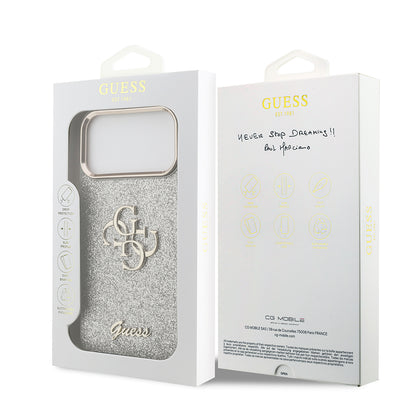 iPhone 17 Pro Max Kılıf Guess Orjinal Lisanslı 4G Büyük Metal Kamera Çerçeveli ve Logolu Glitter Kılıf