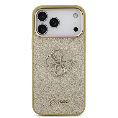 Apple iPhone 17 Pro Max Kılıf Guess Orjinal Lisanslı 4G Büyük Metal Kamera Çerçeveli ve Logolu Glitter Kapak Siyah