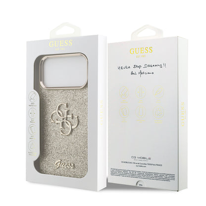 iPhone 17 Pro Max Kılıf Guess Orjinal Lisanslı 4G Büyük Metal Kamera Çerçeveli ve Logolu Glitter Kılıf