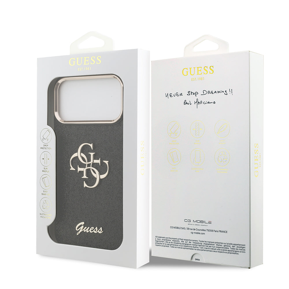iPhone 17 Pro Max Kılıf Guess Orjinal Lisanslı 4G Büyük Metal Kamera Çerçeveli ve Logolu Glitter Kılıf
