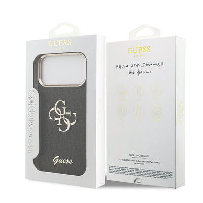 Apple iPhone 17 Pro Max Kılıf Guess Orjinal Lisanslı 4G Büyük Metal Kamera Çerçeveli ve Logolu Glitter Kapak Gold