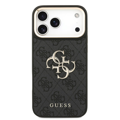 Apple iPhone 17 Pro Max Kılıf Guess Orjinal Lisanslı 4G Büyük Metal Logolu Kalın Askılı Kapak Siyah