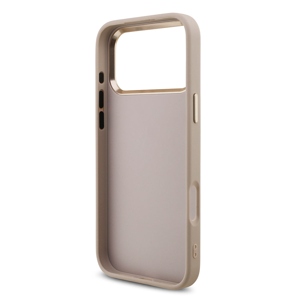 iPhone 17 Pro Max Kılıf Guess Orjinal Lisanslı Gold Metal Kamera Çerçeveli 4G Desenli Metal Büyük 4G ve Yazı Logolu Kılıf