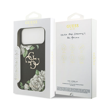 iPhone 17 Pro Max Kılıf Guess Orjinal Lisanslı Gül Baskılı Büyük Metal Logo Dizaynlı Kılıf