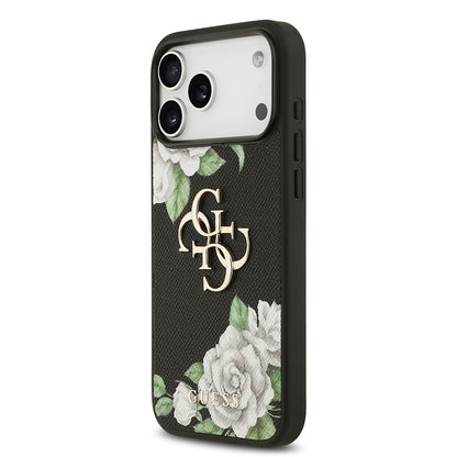 iPhone 17 Pro Max Kılıf Guess Orjinal Lisanslı Gül Baskılı Büyük Metal Logo Dizaynlı Kılıf