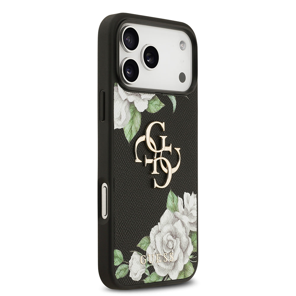 iPhone 17 Pro Max Kılıf Guess Orjinal Lisanslı Gül Baskılı Büyük Metal Logo Dizaynlı Kılıf