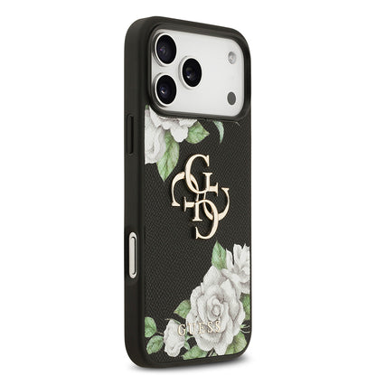 iPhone 17 Pro Max Kılıf Guess Orjinal Lisanslı Gül Baskılı Büyük Metal Logo Dizaynlı Kılıf