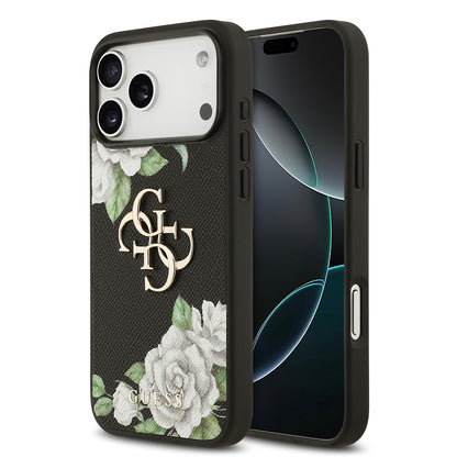 iPhone 17 Pro Max Kılıf Guess Orjinal Lisanslı Gül Baskılı Büyük Metal Logo Dizaynlı Kılıf