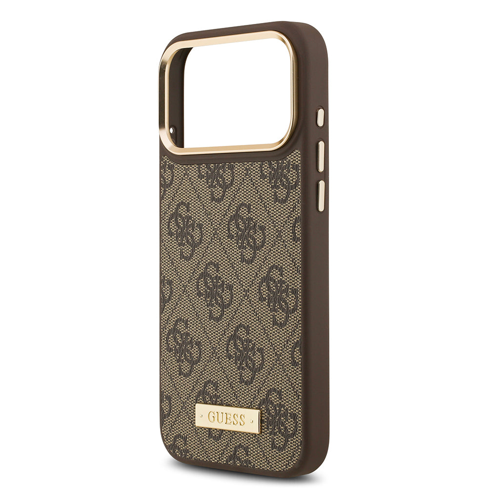 iPhone 17 Pro Max Kılıf Guess Orjinal Lisanslı M-safe Şarj Özellikli 4G Desenli PU Metal Plaka Klasik Logolu Kılıf