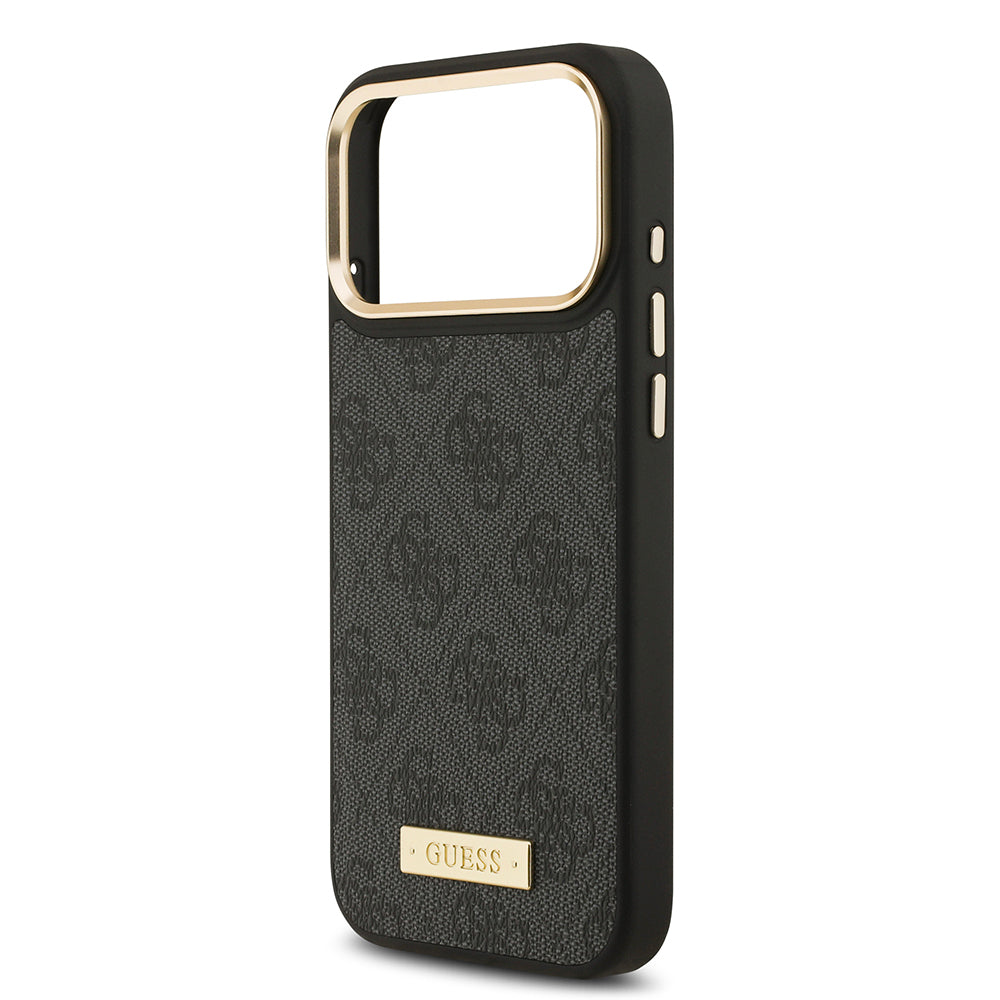 iPhone 17 Pro Max Kılıf Guess Orjinal Lisanslı M-safe Şarj Özellikli 4G Desenli PU Metal Plaka Klasik Logolu Kılıf