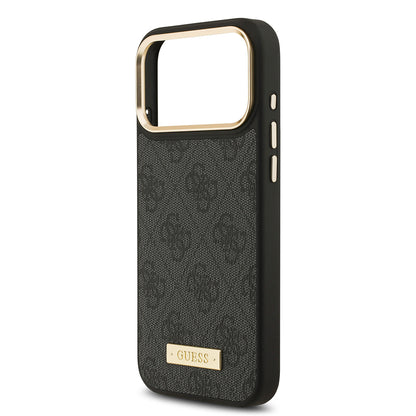 iPhone 17 Pro Max Kılıf Guess Orjinal Lisanslı M-safe Şarj Özellikli 4G Desenli PU Metal Plaka Klasik Logolu Kılıf